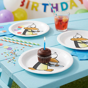 Penguin With A Cupcake Funny Animal Paper Plates