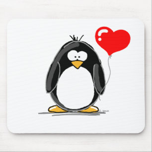 Penguin with a heart balloon mouse mat