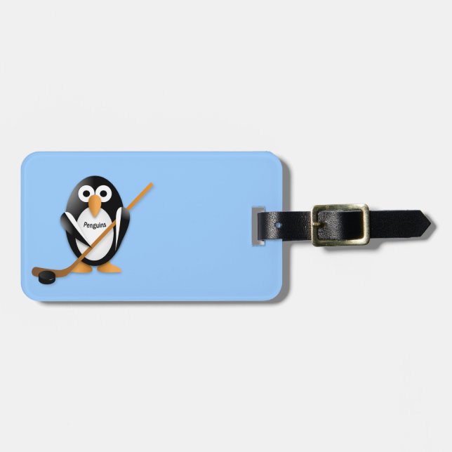 Penguin with a hockey stick luggage tag (Front Horizontal)