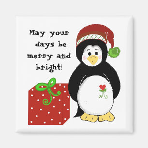 Penguin with a Holiday Message Magnet