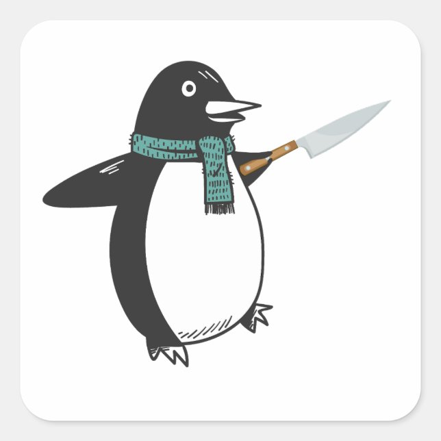 Penguin with a Knife T-Shirt Square Sticker (Front)