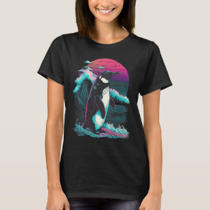 Penguin with a Retro Twist Sunset Vaporwave Aesthe T-Shirt
