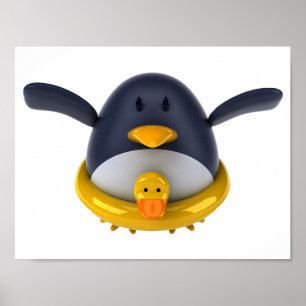 Penguin With A Rubber Duck Poster