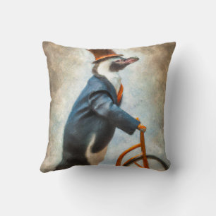 Penguin With a Top Hat And Blazer Riding A bike  Cushion