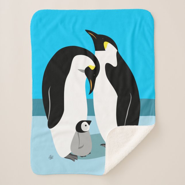 Penguin With baby Penguin Design Sherpa Blanket (Front)