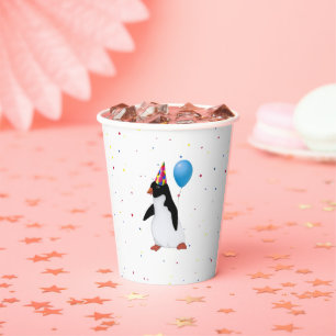Penguin With Blue Balloon Birthday Paper Cups