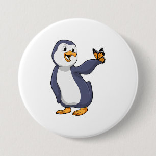 Penguin with Butterfly 7.5 Cm Round Badge