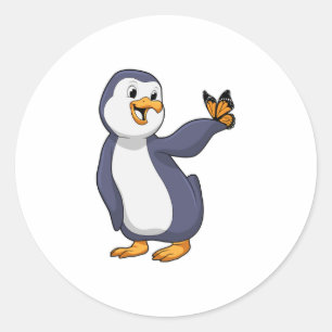 Penguin with Butterfly Classic Round Sticker