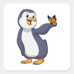 Penguin with Butterfly Square Sticker