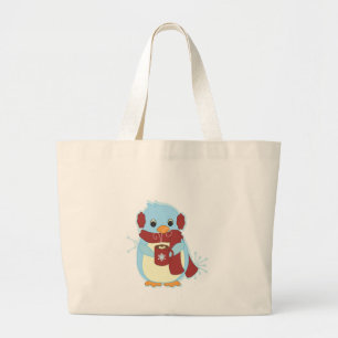 Penguin with Cocoa Large Tote Bag