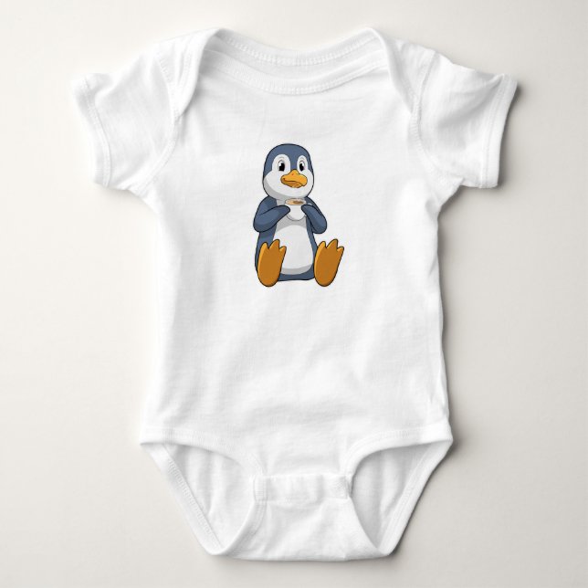 Penguin with Coffee Cup Baby Bodysuit (Front)