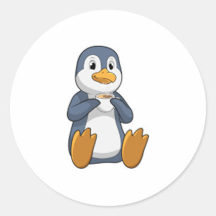 Penguin with Coffee Cup Classic Round Sticker