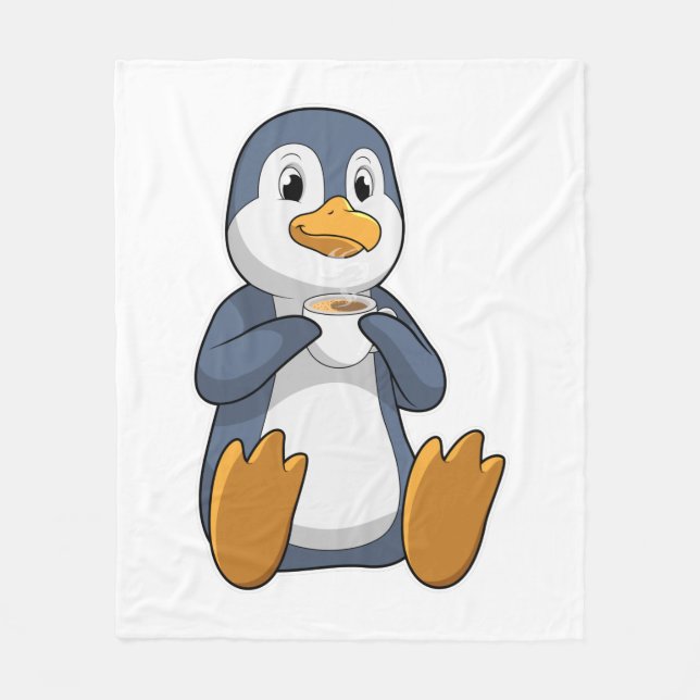 Penguin with Coffee Cup Fleece Blanket (Front)