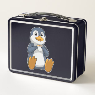 Penguin with Coffee Cup Metal Lunch Box