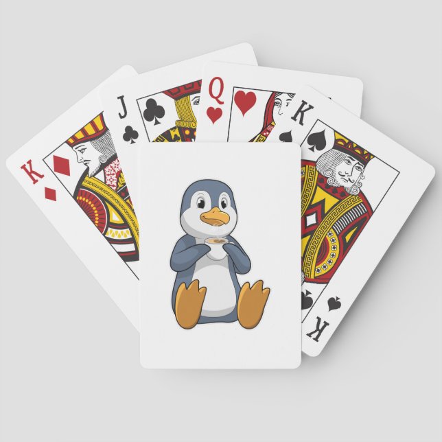 Penguin with Coffee Cup Playing Cards (Back)