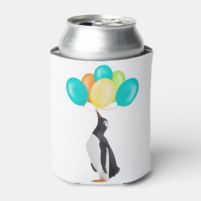 Penguin With Colourful Balloons Can Cooler (Can Front)