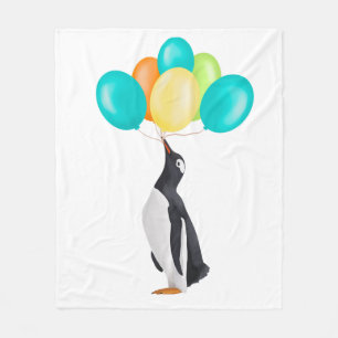 Penguin With Colourful Balloons Fleece Blanket