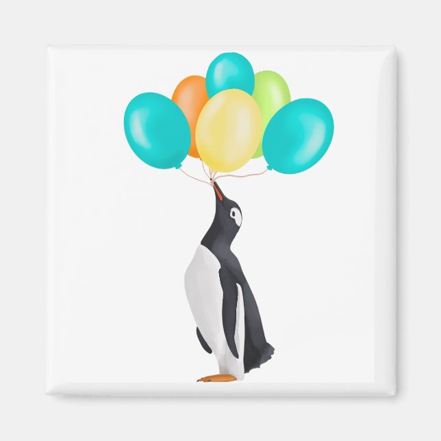 Penguin With Colourful Balloons Magnet (Front)
