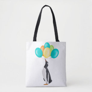 Penguin With Colourful Balloons Tote Bag