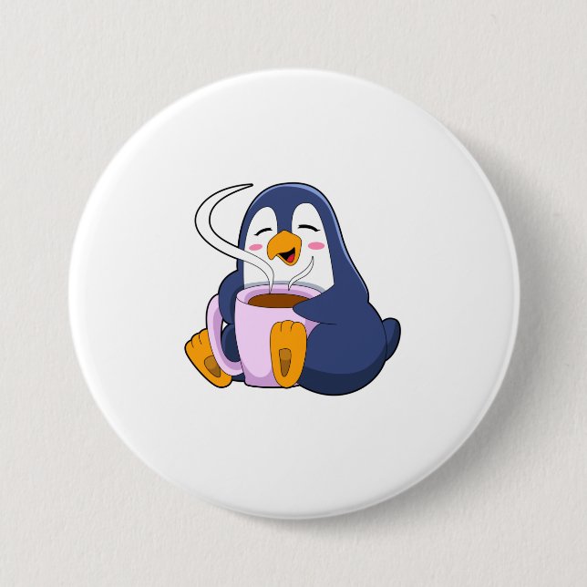 Penguin with Cup of Coffee 7.5 Cm Round Badge (Front)