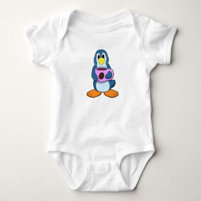 Penguin with Cup of Coffee Baby Bodysuit (Front)
