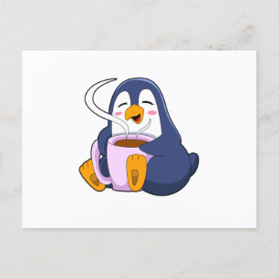 Penguin with Cup of Coffee Postcard