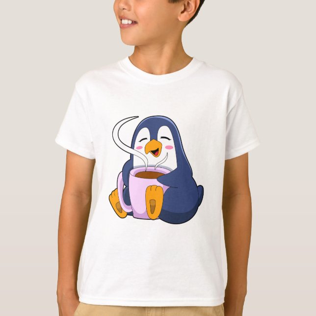 Penguin with Cup of Coffee T-Shirt (Front)