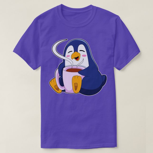 Penguin with Cup of Coffee T-Shirt (Design Front)
