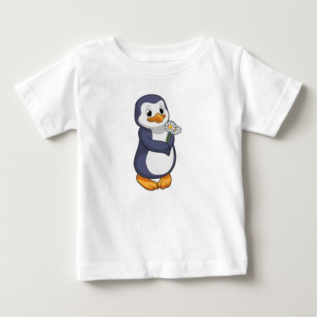 Penguin with Daisy Baby T-Shirt (Front)