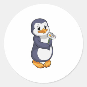 Penguin with Daisy Classic Round Sticker