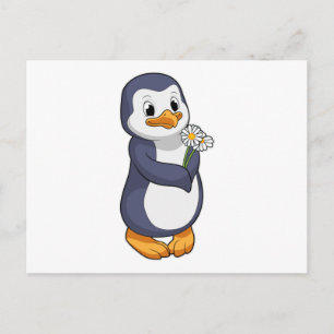 Penguin with Daisy Postcard