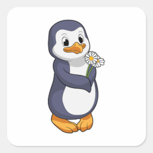 Penguin with Daisy Square Sticker