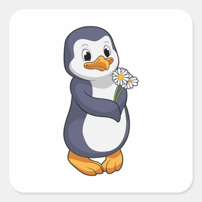 Penguin with Daisy Square Sticker (Front)