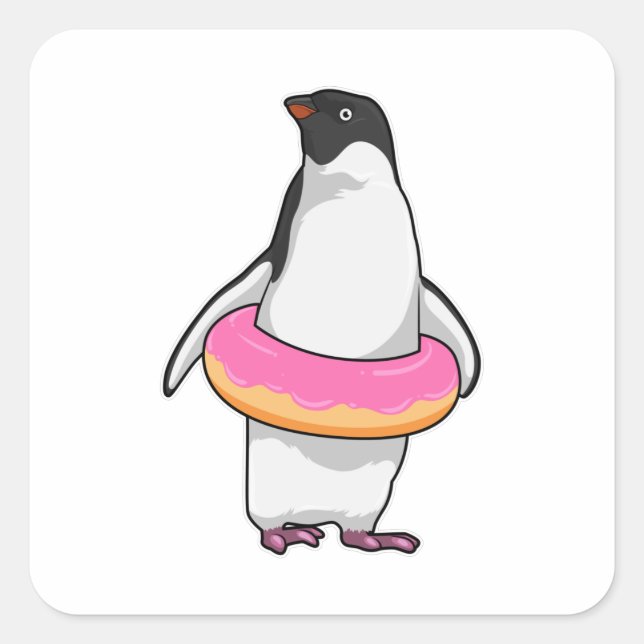 Penguin with Donut Square Sticker (Front)