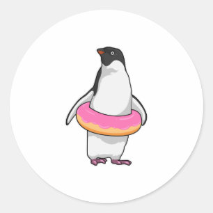 Penguin with Doughnut Classic Round Sticker