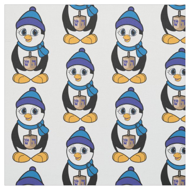 Penguin with Dreidel at Hanukkah Fabric (Swatch)