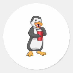 Penguin with Drinking cup with Straw Classic Round Sticker