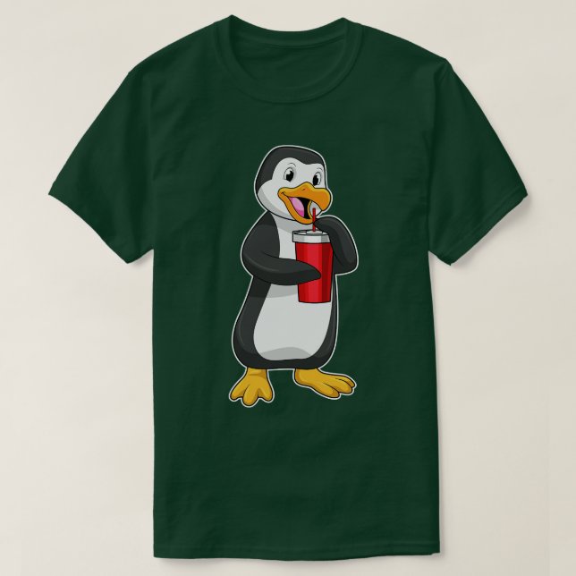 Penguin with Drinking cup with Straw T-Shirt (Design Front)