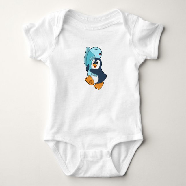 Penguin with Fish Baby Bodysuit (Front)