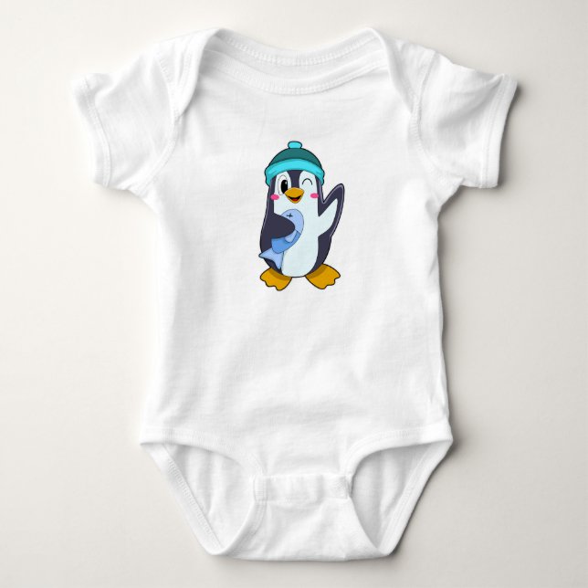 Penguin with Fish & Hat Baby Bodysuit (Front)
