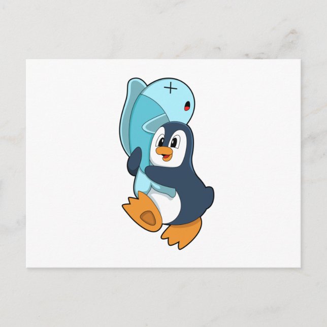 Penguin with Fish Postcard (Front)