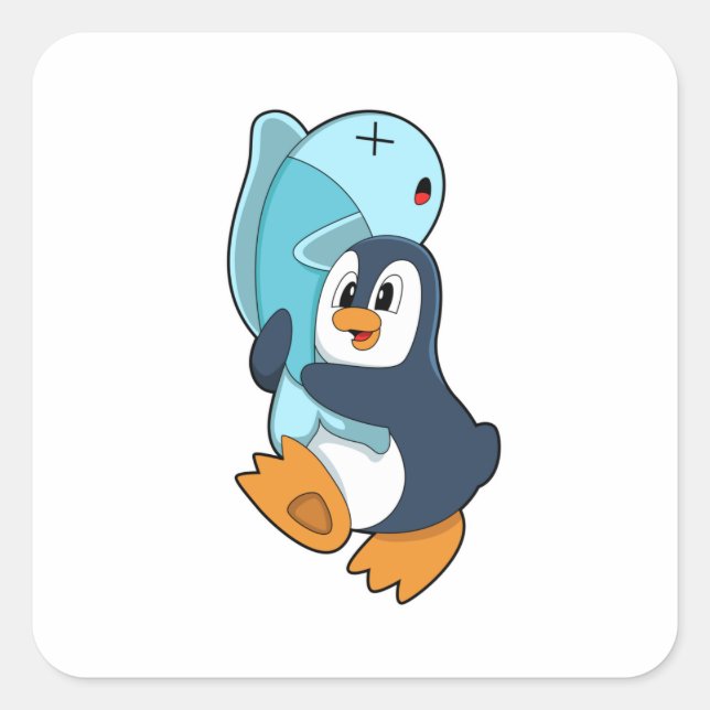 Penguin with Fish Square Sticker (Front)