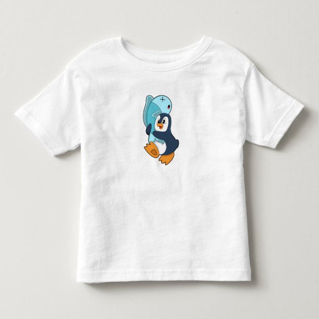 Penguin with Fish Toddler T-Shirt (Front)