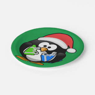 Penguin with Gifts Paper Plate