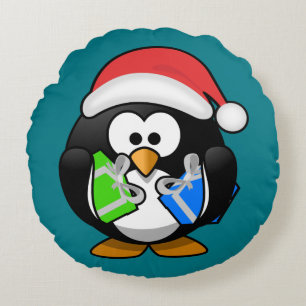 Penguin with Gifts Round Cushion