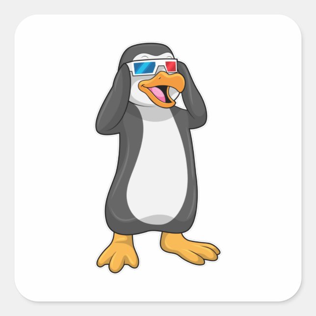 Penguin with Glasses Square Sticker (Front)