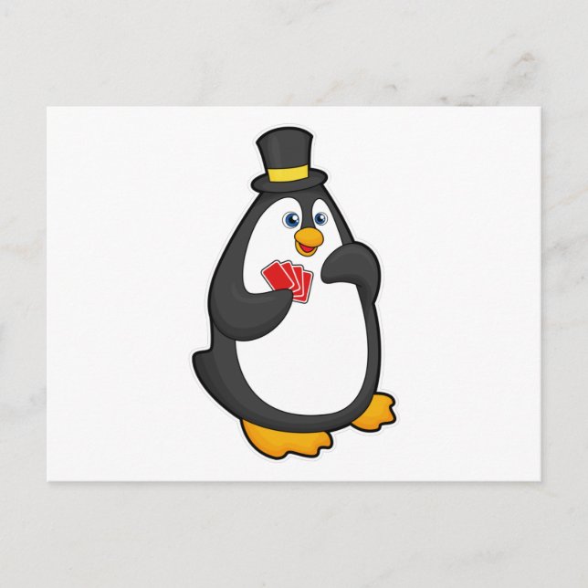 Penguin with Hat at Poker with Poker cards (Front)