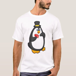 Penguin with Hat at Poker with Poker cards T-Shirt