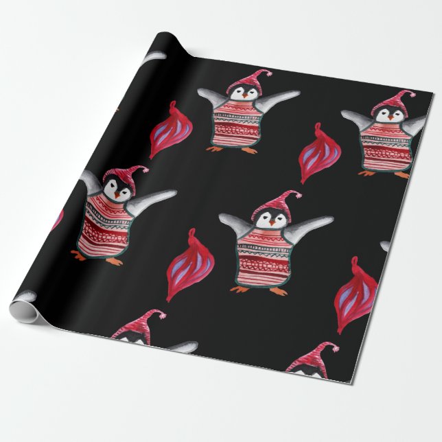 Penguin with Hat Wrapping Paper (Unrolled)