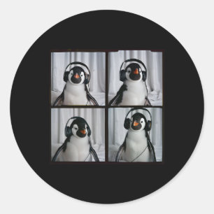 Penguin With Headphones Autism Sensory Zoo Penguin Classic Round Sticker
